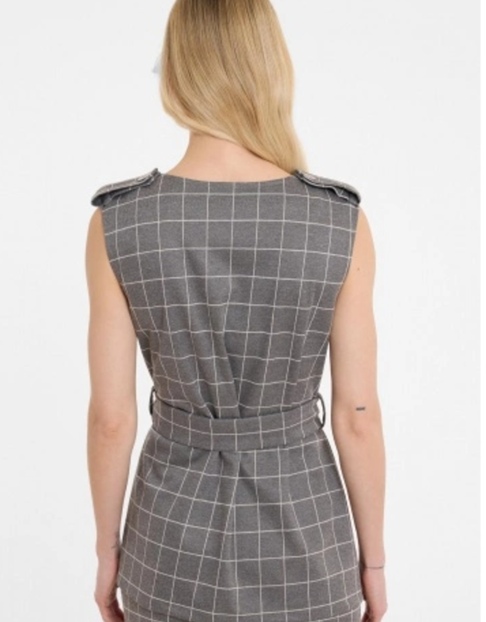 Ana Alcazar Gilet Ruit Ceintuur Grijs Wit