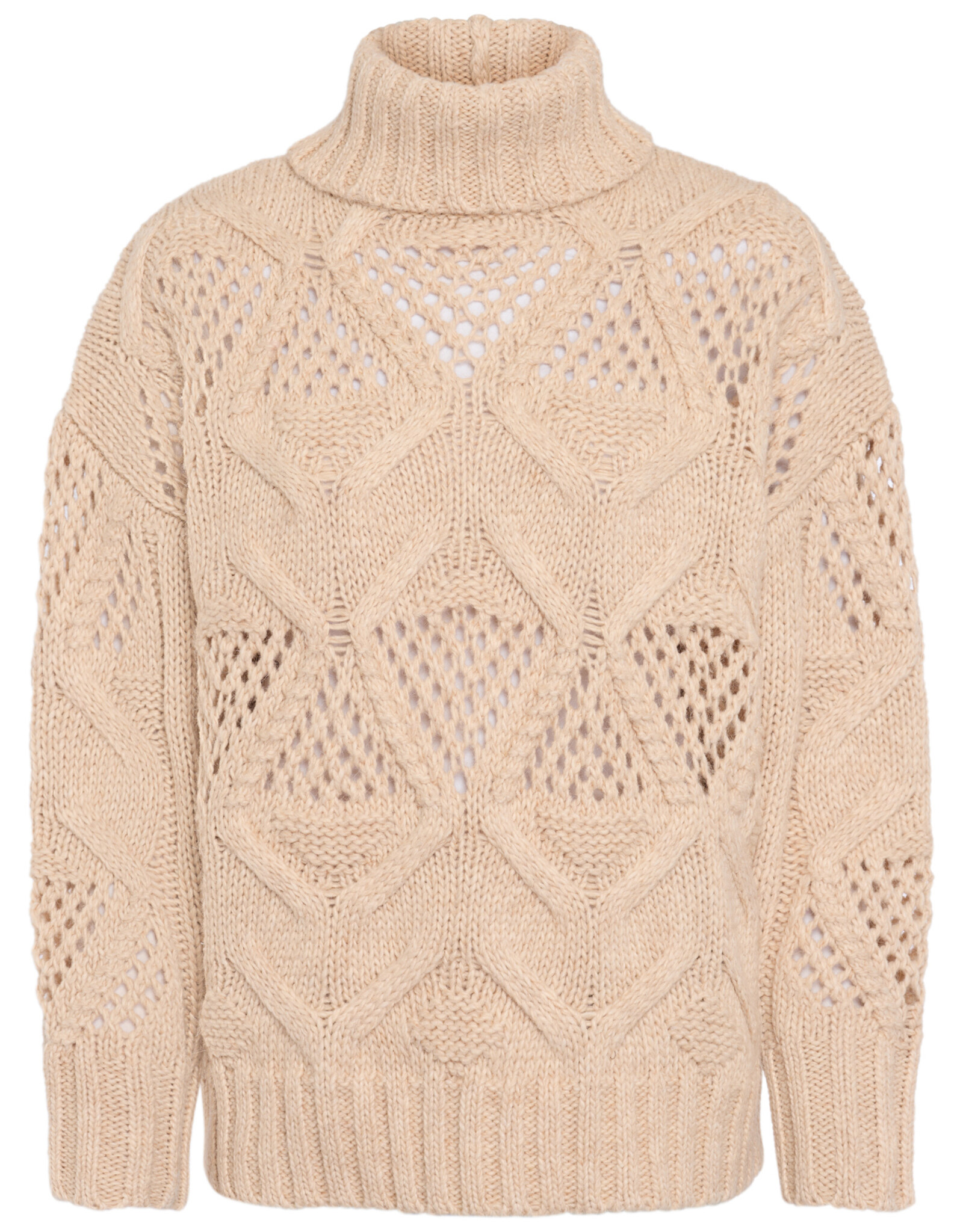 Marc Aurel Pullover Kol Grof Gebreid Beige