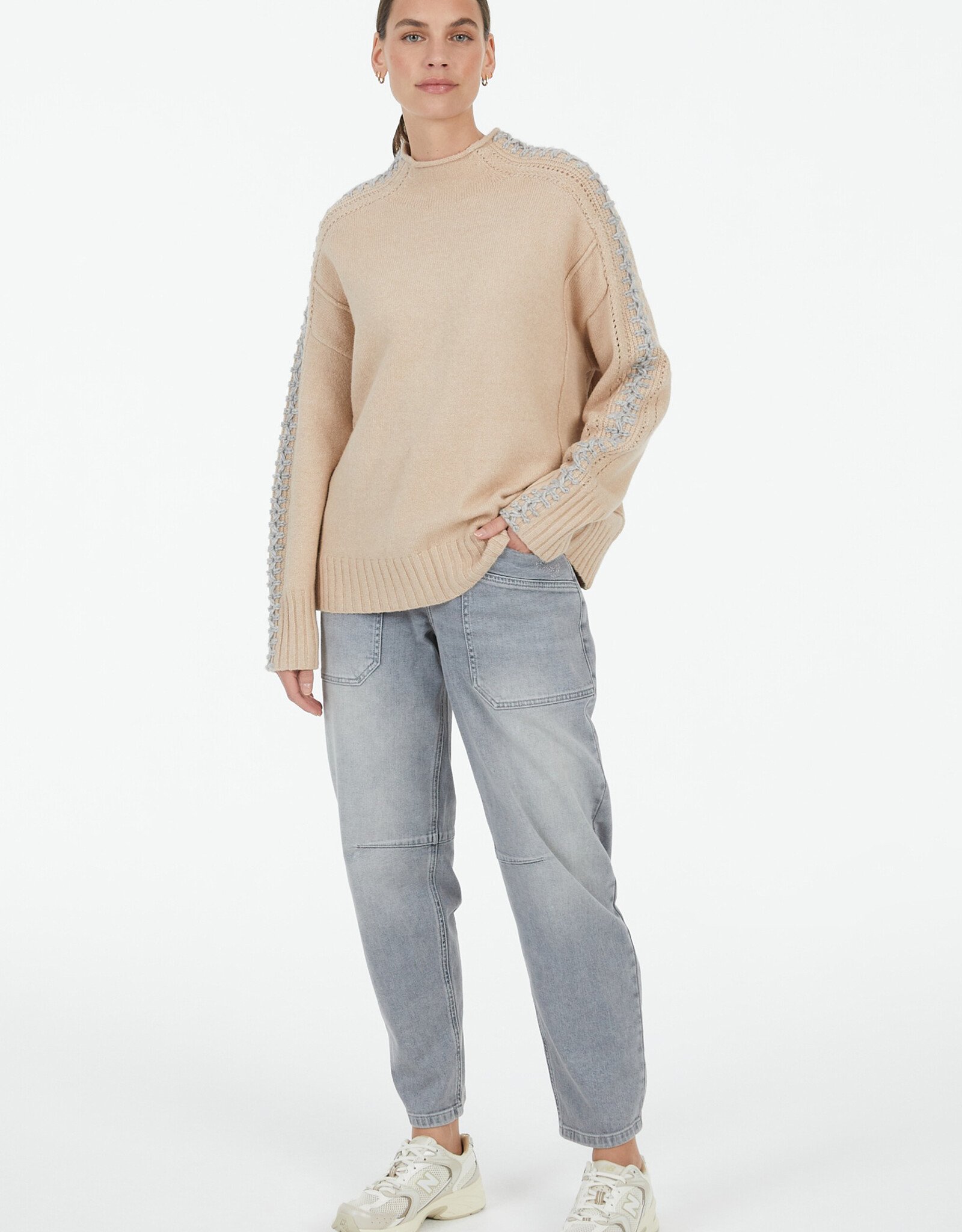 Marc Aurel Pullover Grijze Festonsteek Beige