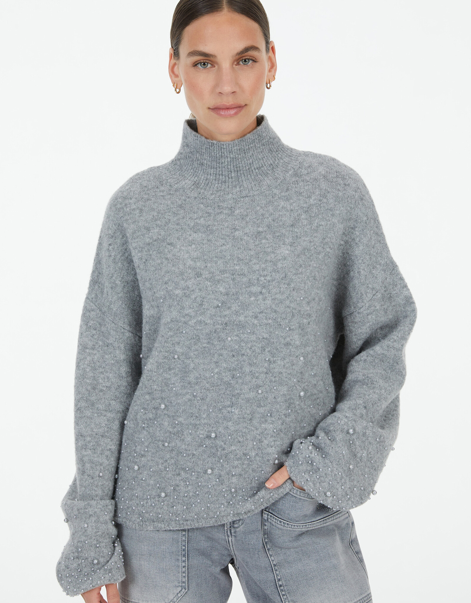 Marc Aurel Pullover Kol Pareltjes Grijs