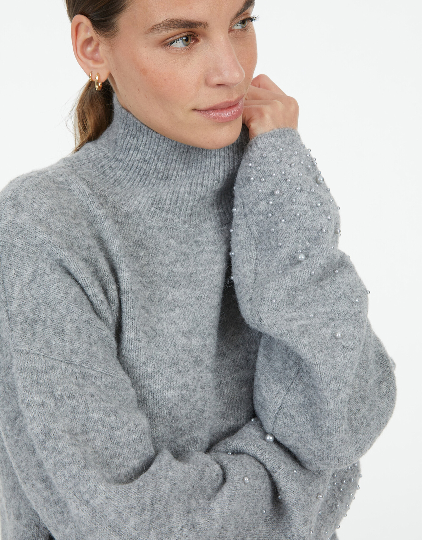 Marc Aurel Pullover Kol Pareltjes Grijs