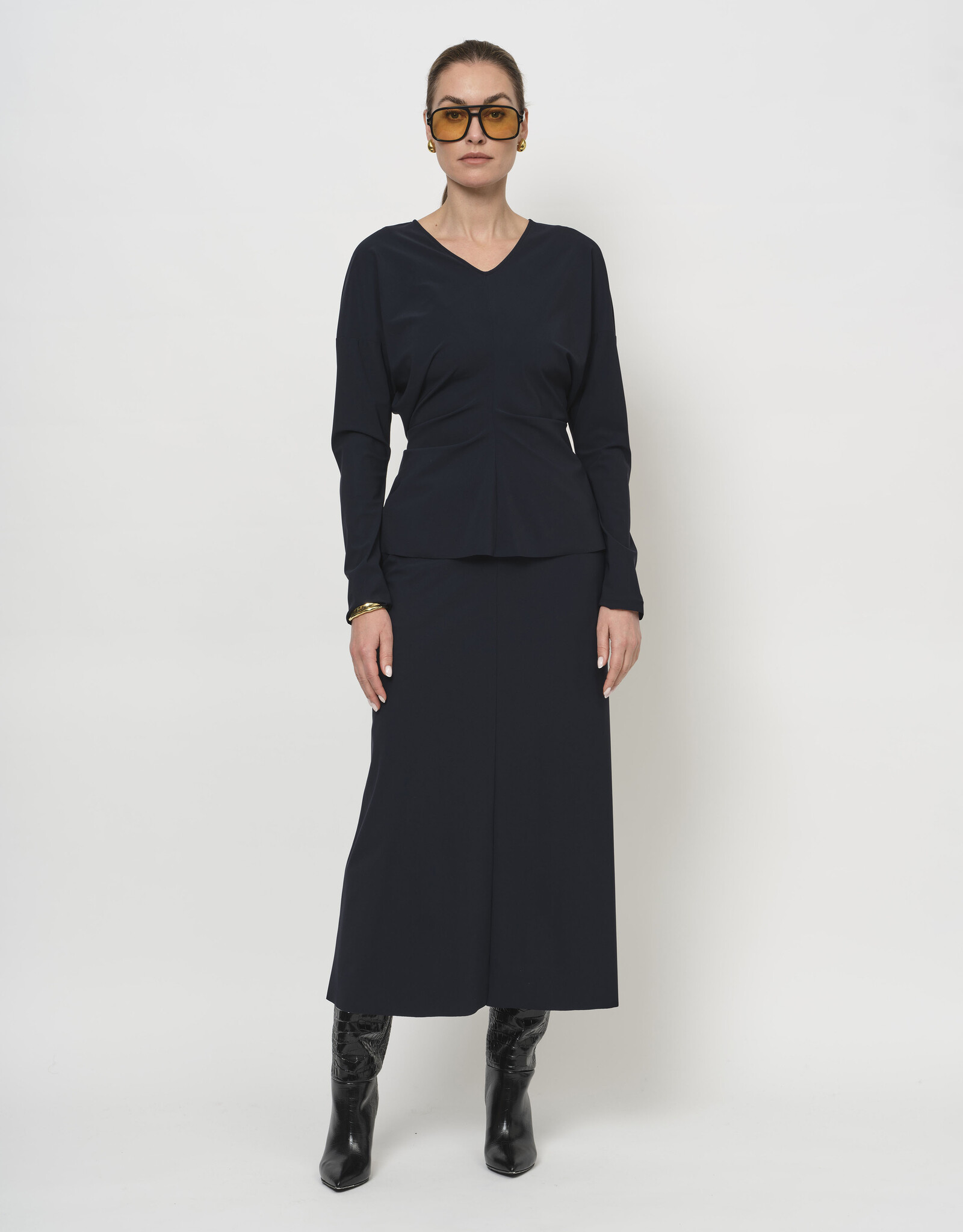LaSalle V Neck Long Sleeve Top Navy