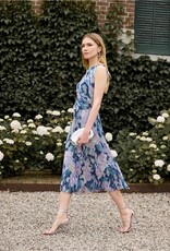 Swing Midi Jurk Met Diogonale Drapering Mauve Blauw