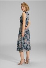 Swing Midi Jurk Met Diogonale Drapering Mauve Blauw