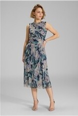 Swing Midi Jurk Met Diogonale Drapering Mauve Blauw
