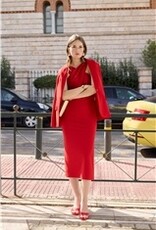 Swing Midi Jurk Met Gekruist Decollete In 2 Materialen Chili Red