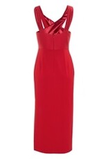 Swing Midi Jurk Met Gekruist Decollete In 2 Materialen Chili Red