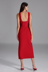 Swing Midi Jurk Met Gekruist Decollete In 2 Materialen Chili Red