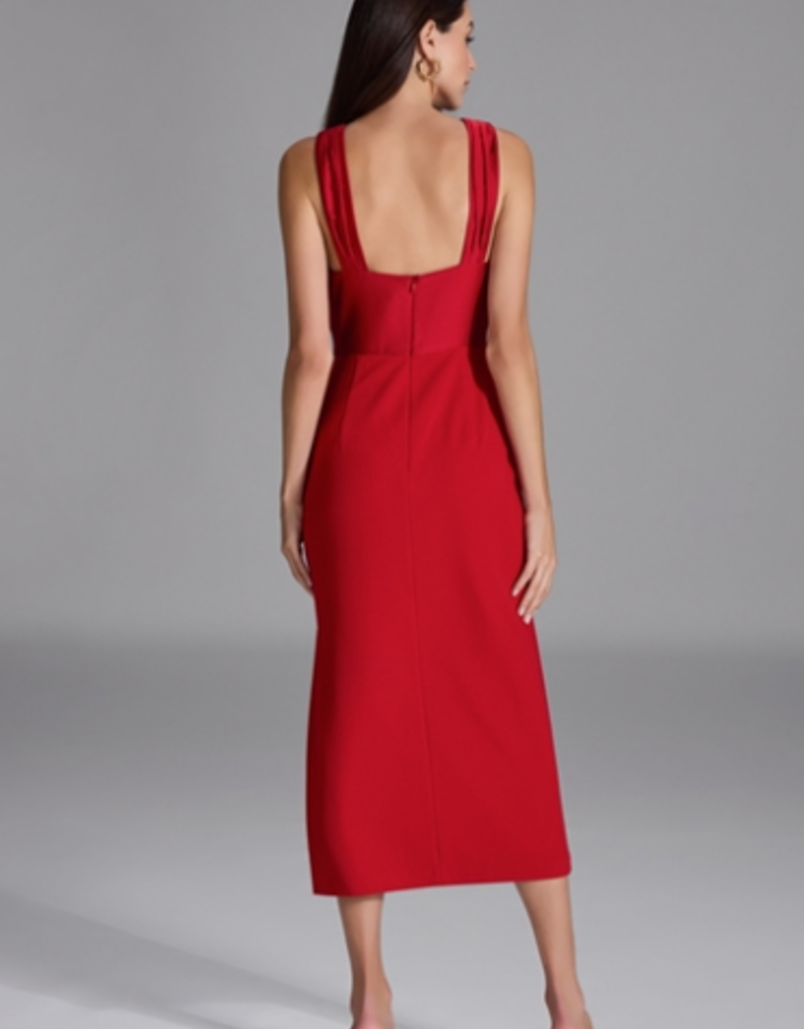 Swing Midi Jurk Met Gekruist Decollete In 2 Materialen Chili Red