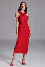 Swing Midi Jurk Met Gekruist Decollete In 2 Materialen Chili Red