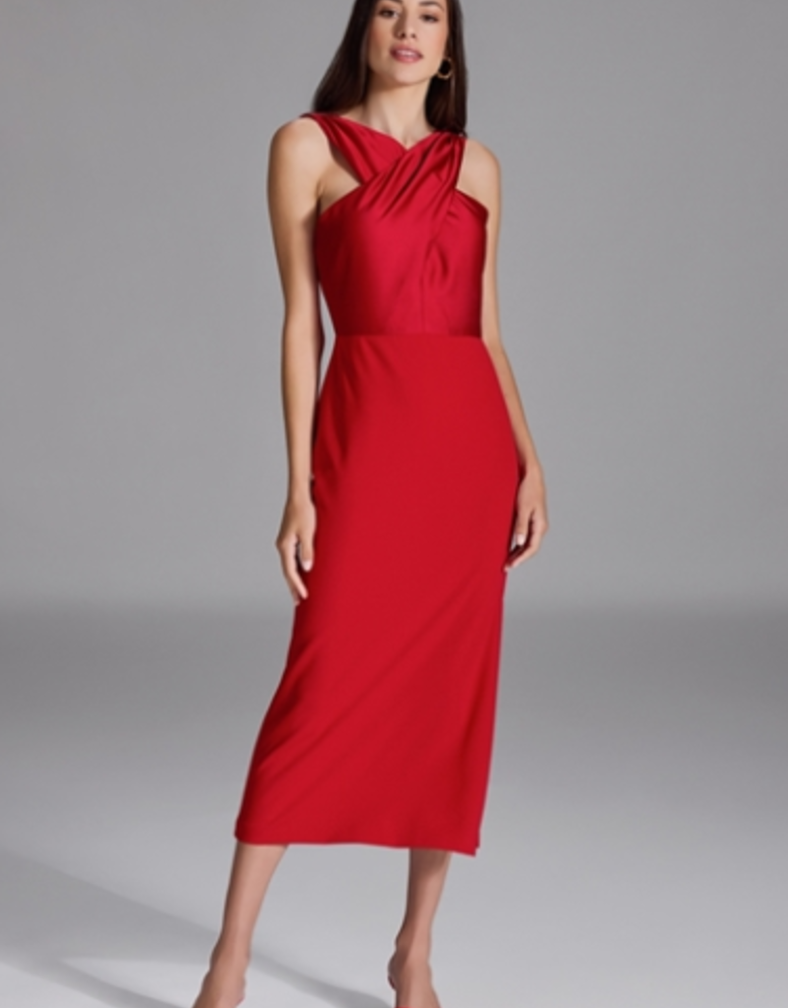 Swing Midi Jurk Met Gekruist Decollete In 2 Materialen Chili Red