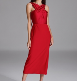 Swing Midi Jurk Met Gekruist Decollete In 2 Materialen Chili Red