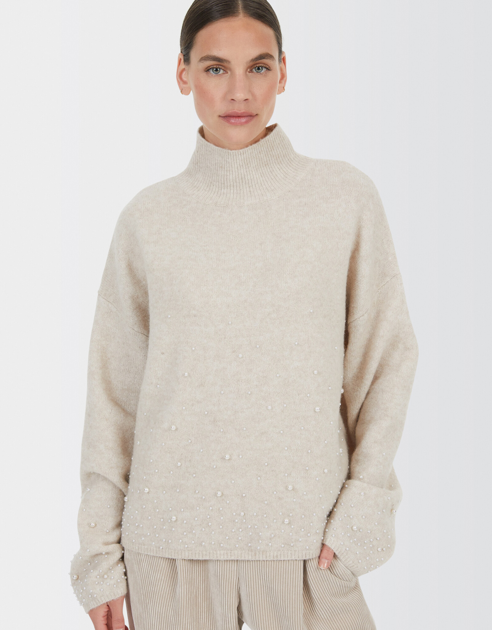 Marc Aurel Pullover Kol Parels Beige