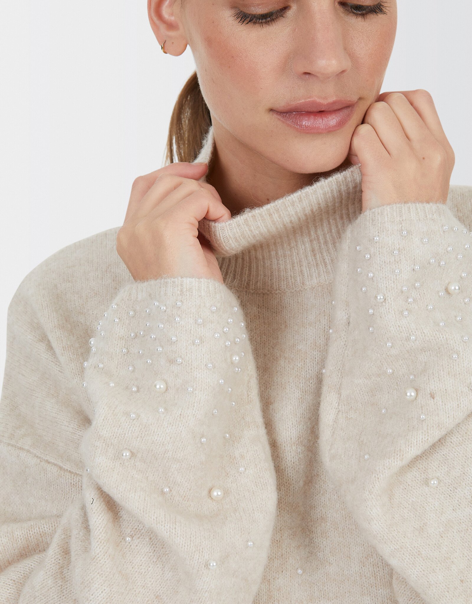 Marc Aurel Pullover Kol Parels Beige