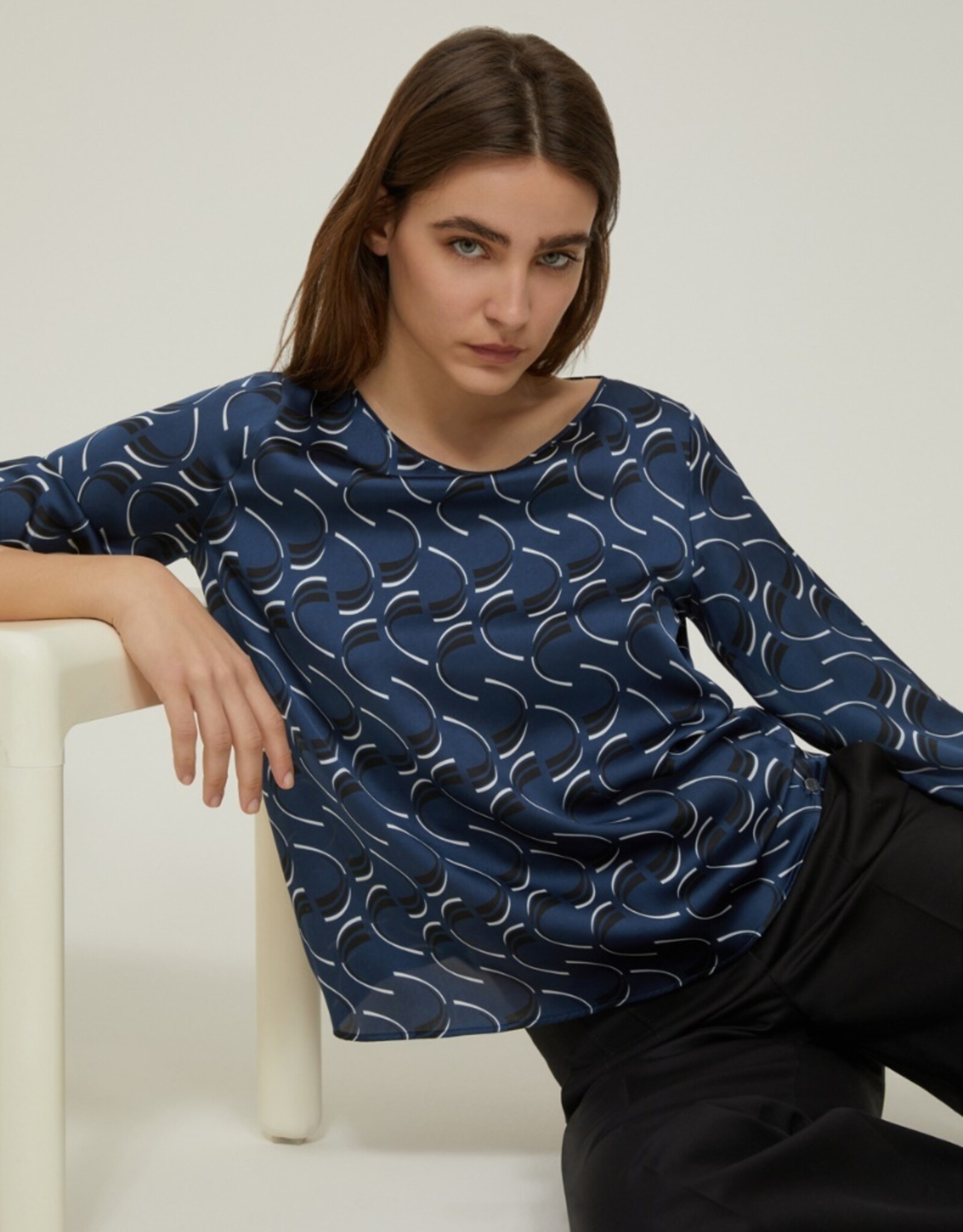PENNYBLACK Top Blouse Orario Blue Print