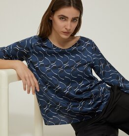 PENNYBLACK Top Blouse Orario Blue Print