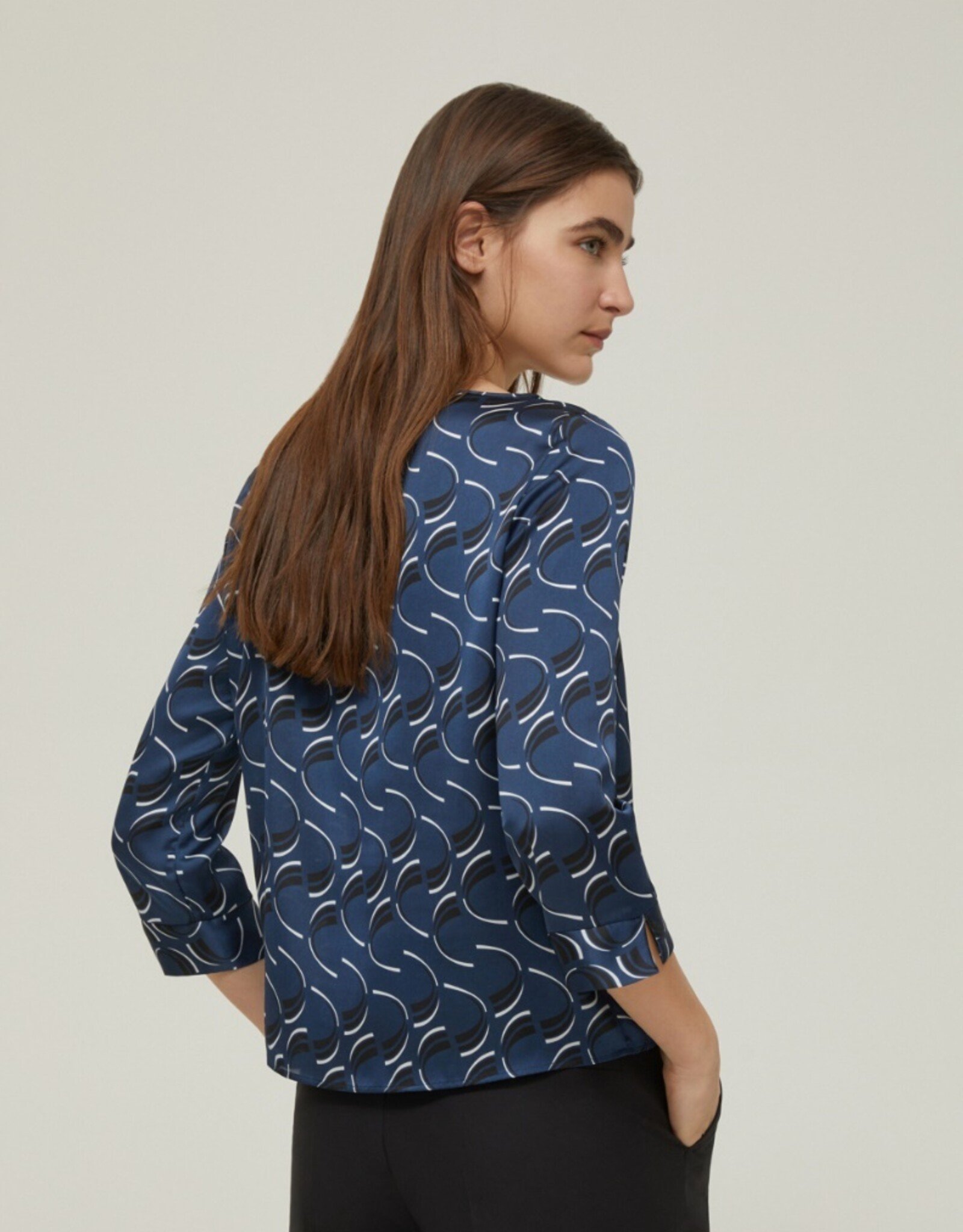 PENNYBLACK Top Blouse Orario Blue Print
