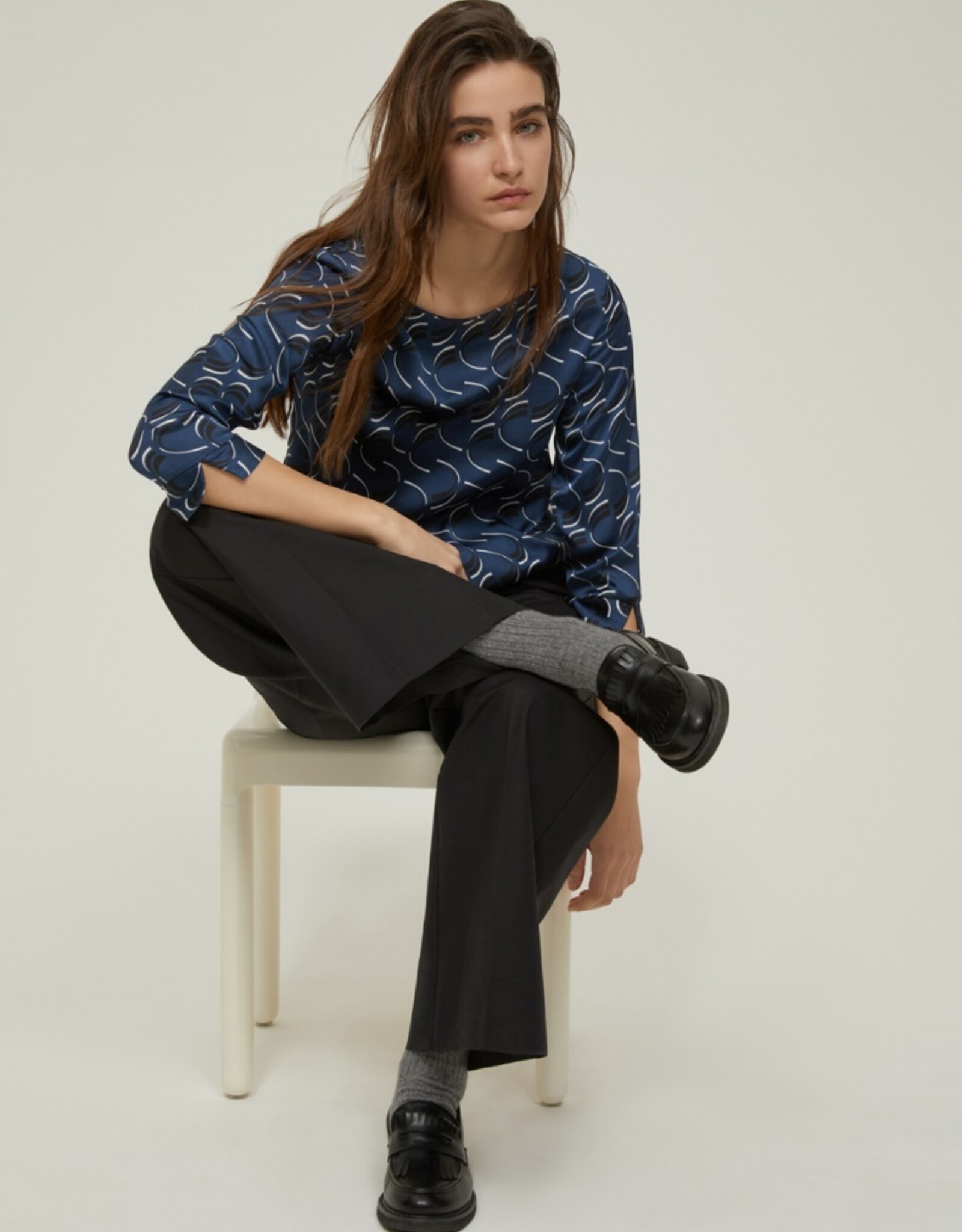 PENNYBLACK Top Blouse Orario Blue Print