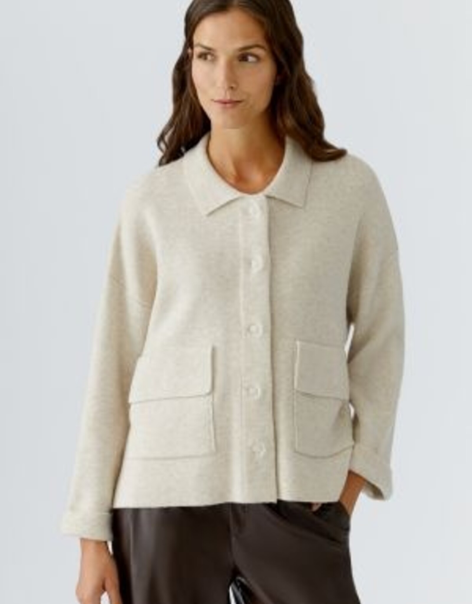 Oui Vest 94130  Polo Kraag Beige Met Zakken