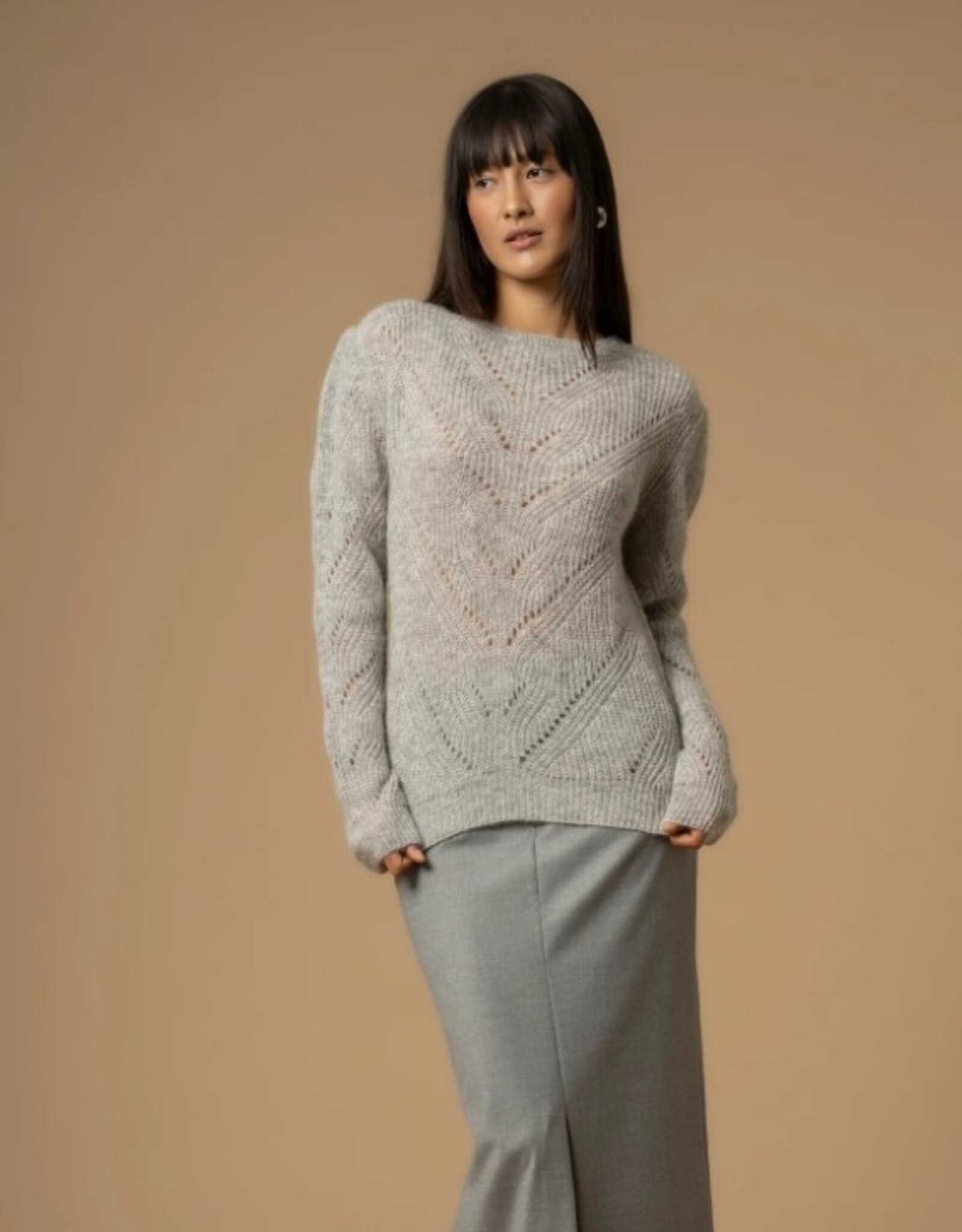 Kocca Pullover Auriga Ajour gebreid L Grijs