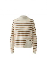 Oui Pullover Camel Creme Stripe