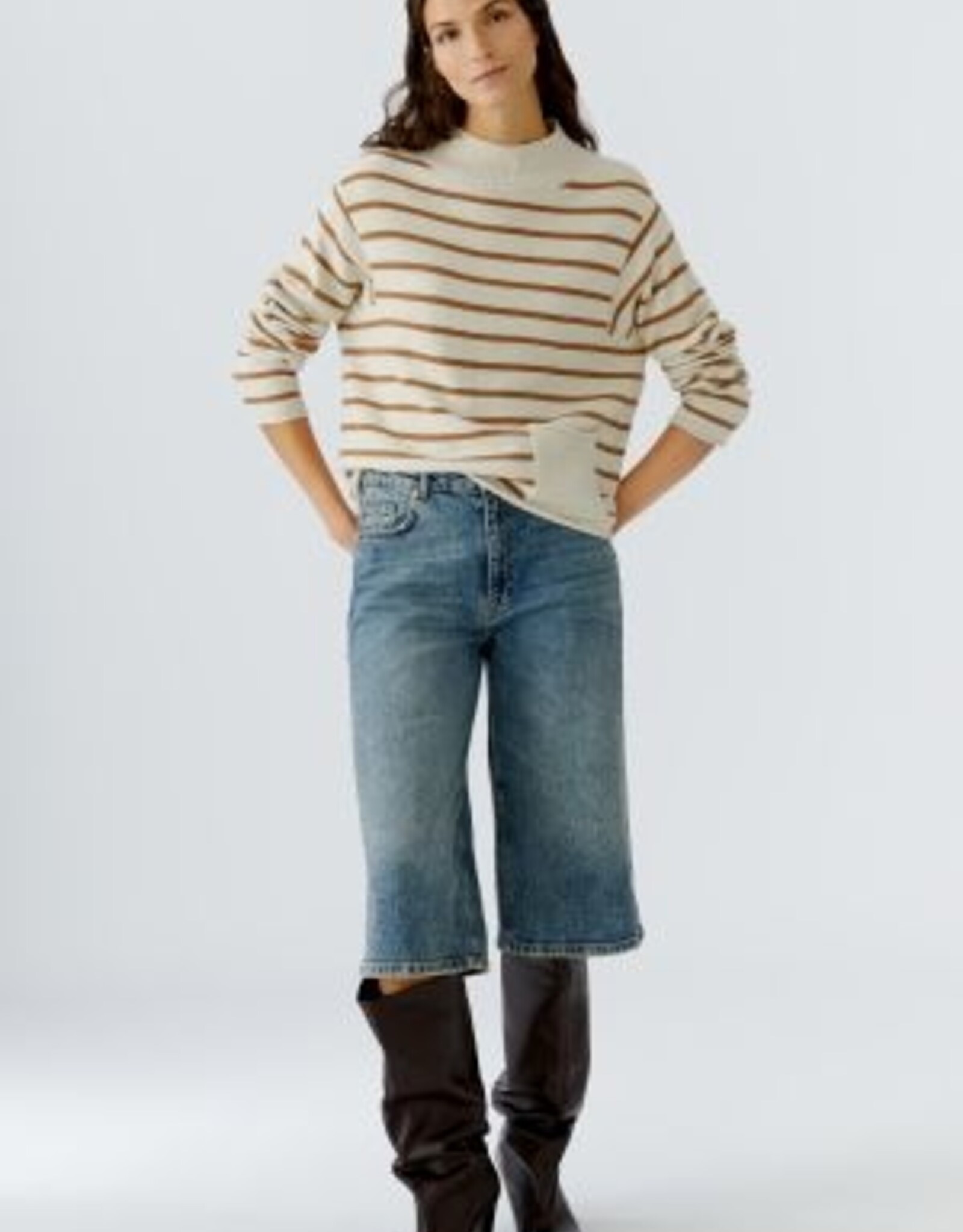 Oui Pullover Camel Creme Stripe
