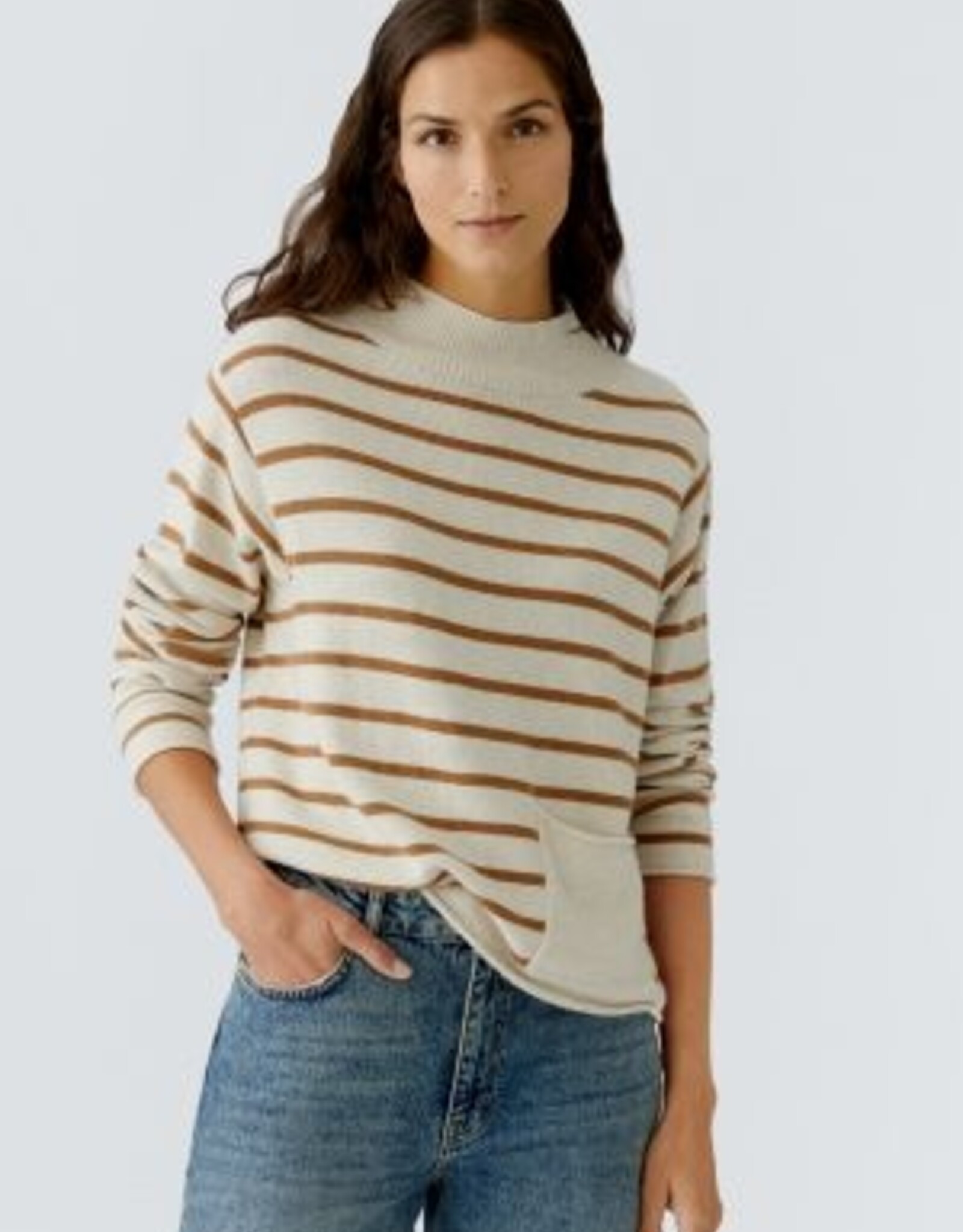 Oui Pullover Camel Creme Stripe