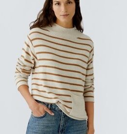 Oui Pullover Camel Creme Stripe