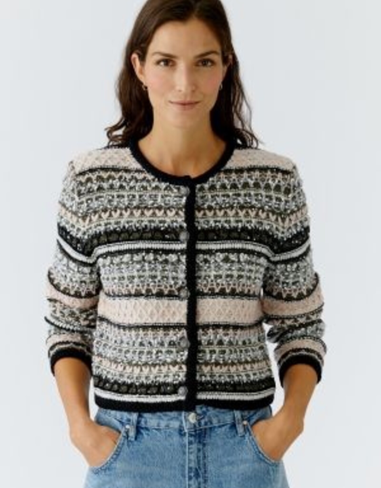 Oui Vest rose Grijs en Zwart Motief