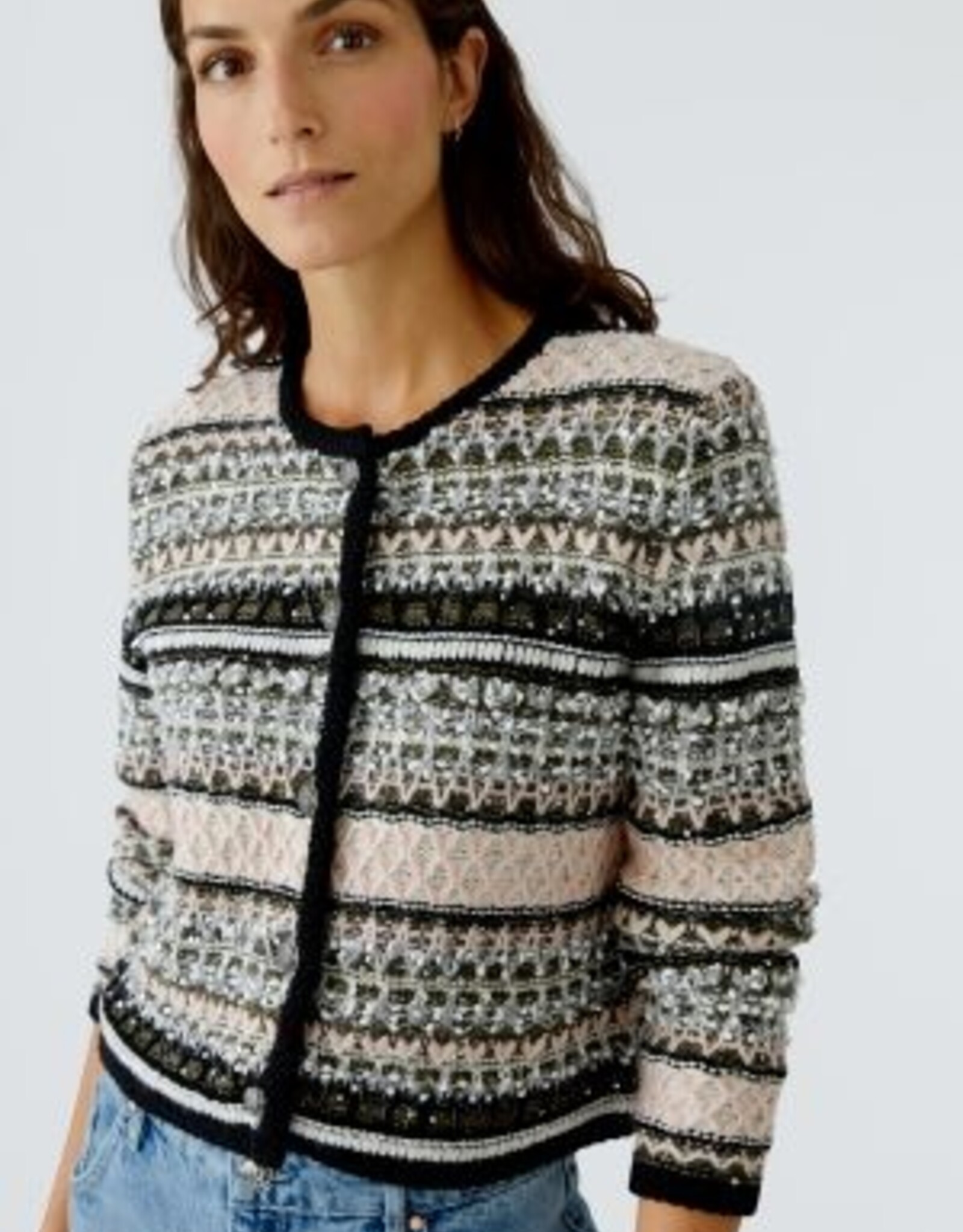 Oui Vest rose Grijs en Zwart Motief