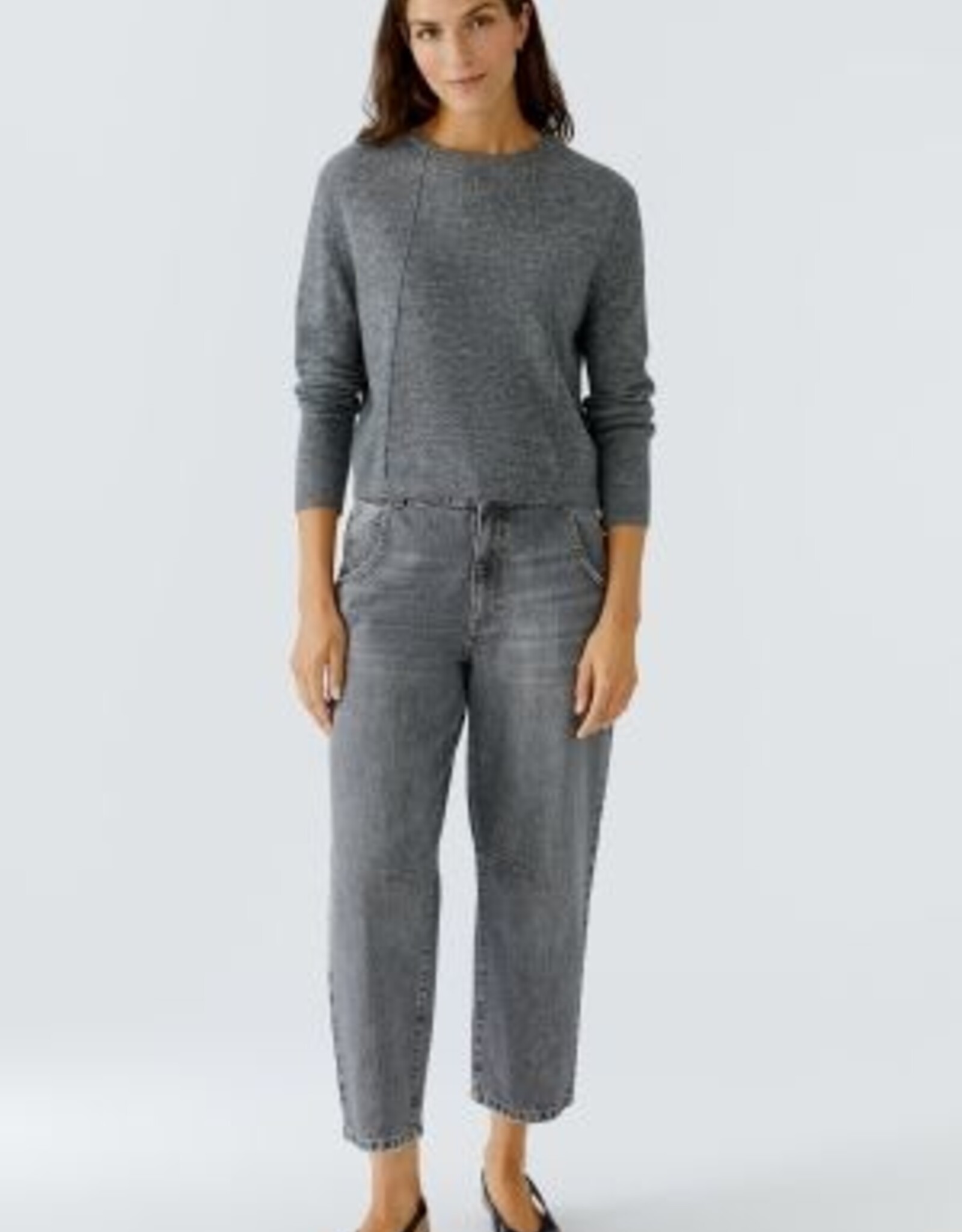 Oui Pullover 86044 Grijs R Hals met Strass