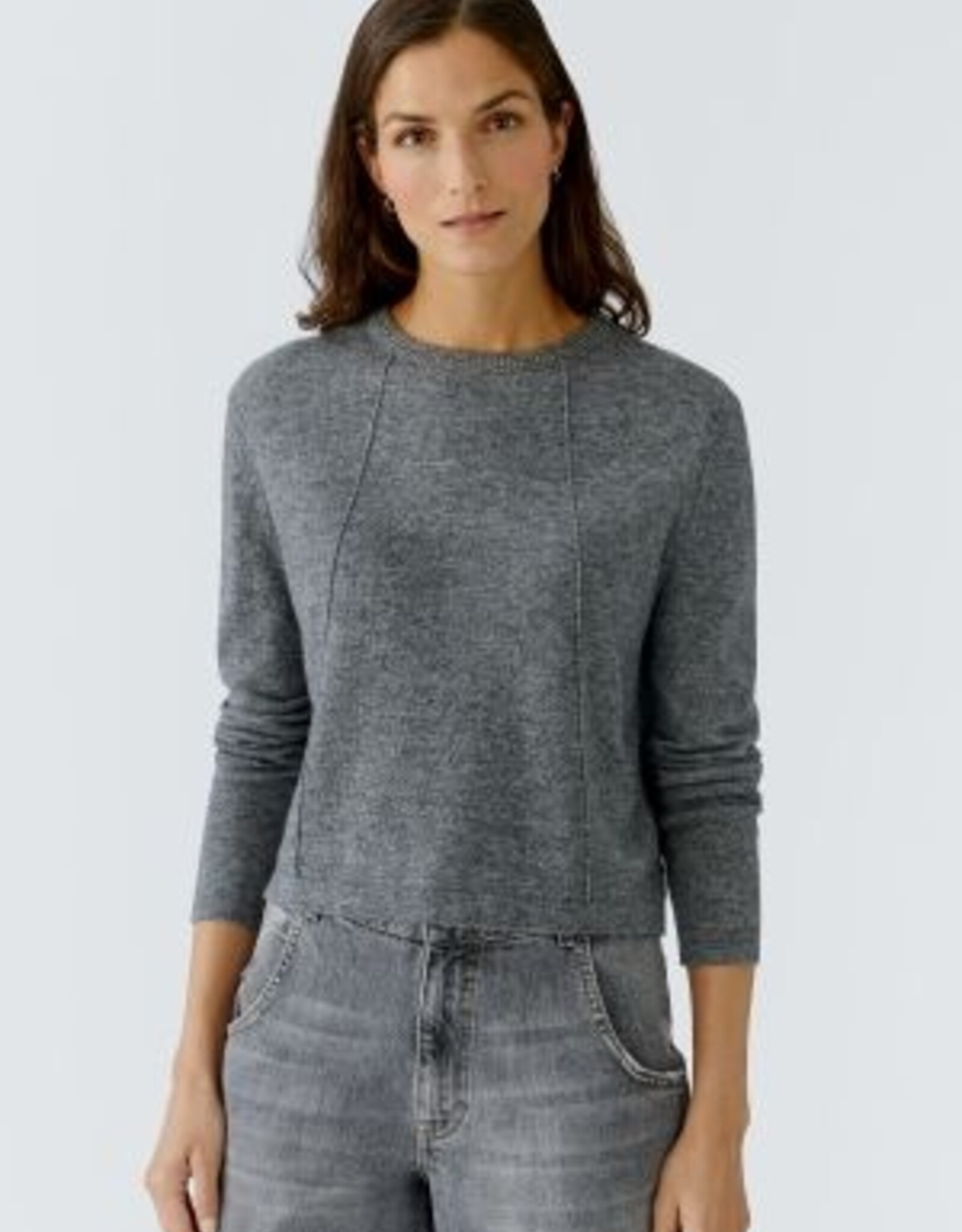 Oui Pullover 86044 Grijs R Hals met Strass