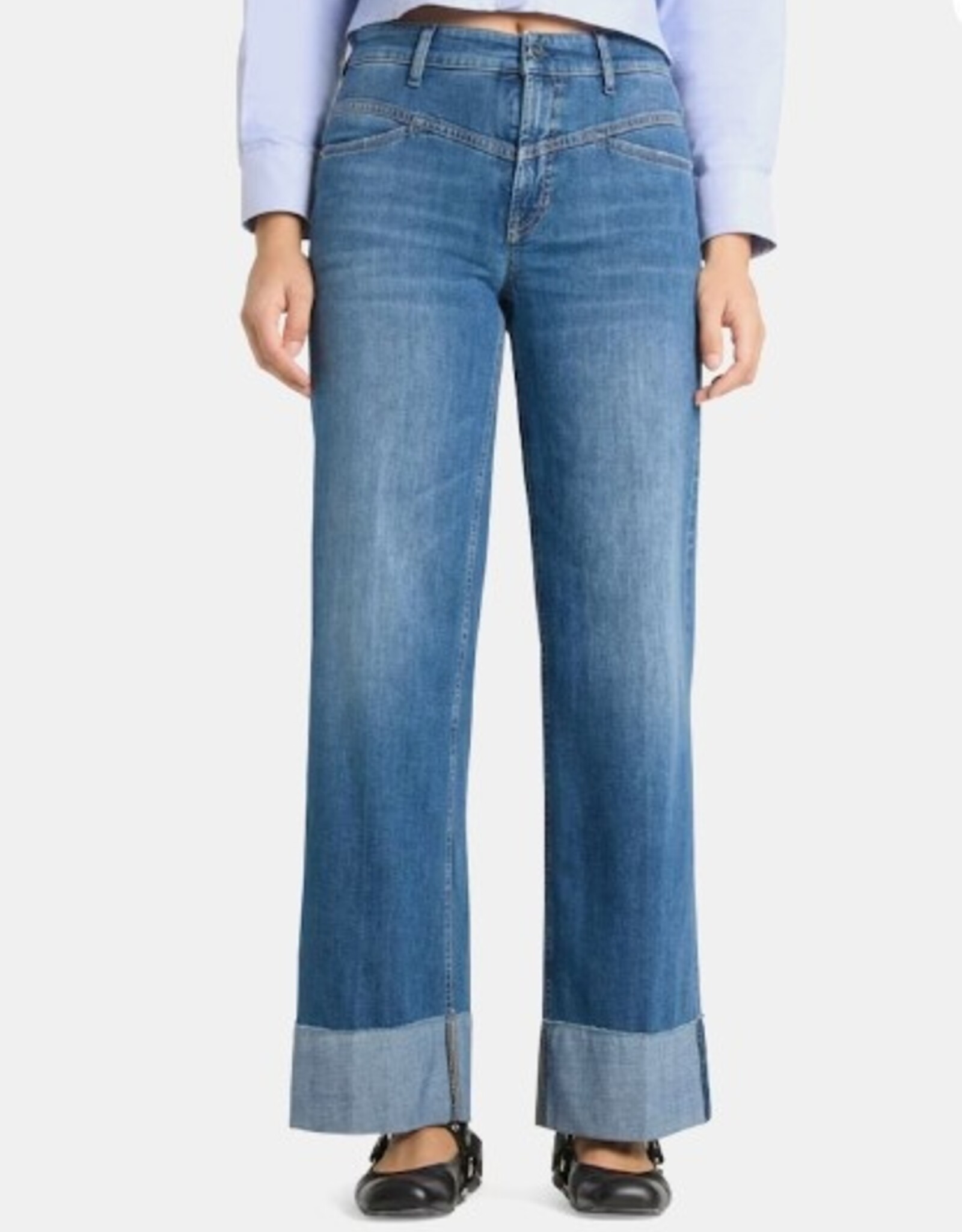 Cambio Jeans Antonia Wijd Model Omslag Mid Blue Splint