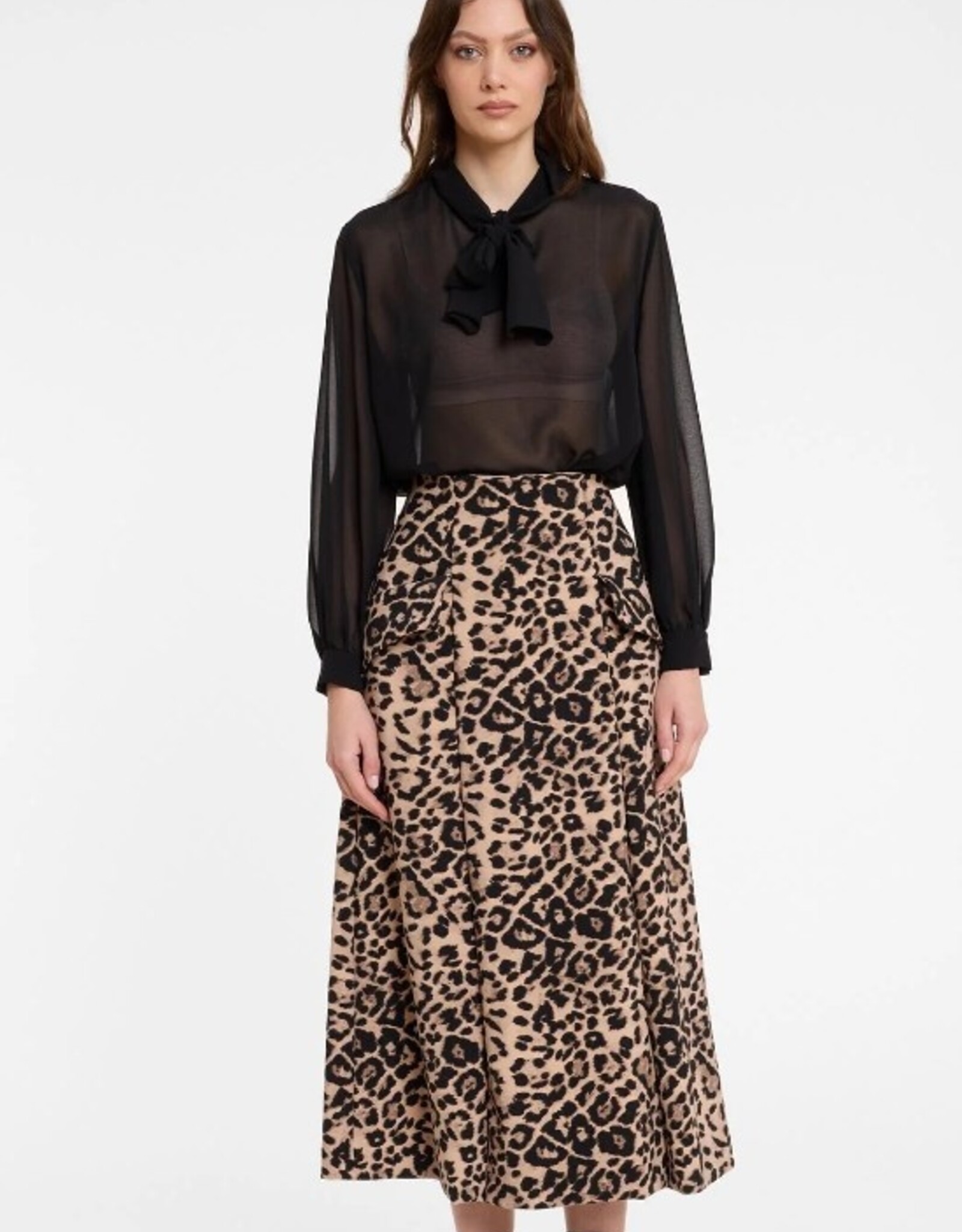 Ana Alcazar Rok Lang Opgest Zakken Panterprint Orginal Bruin