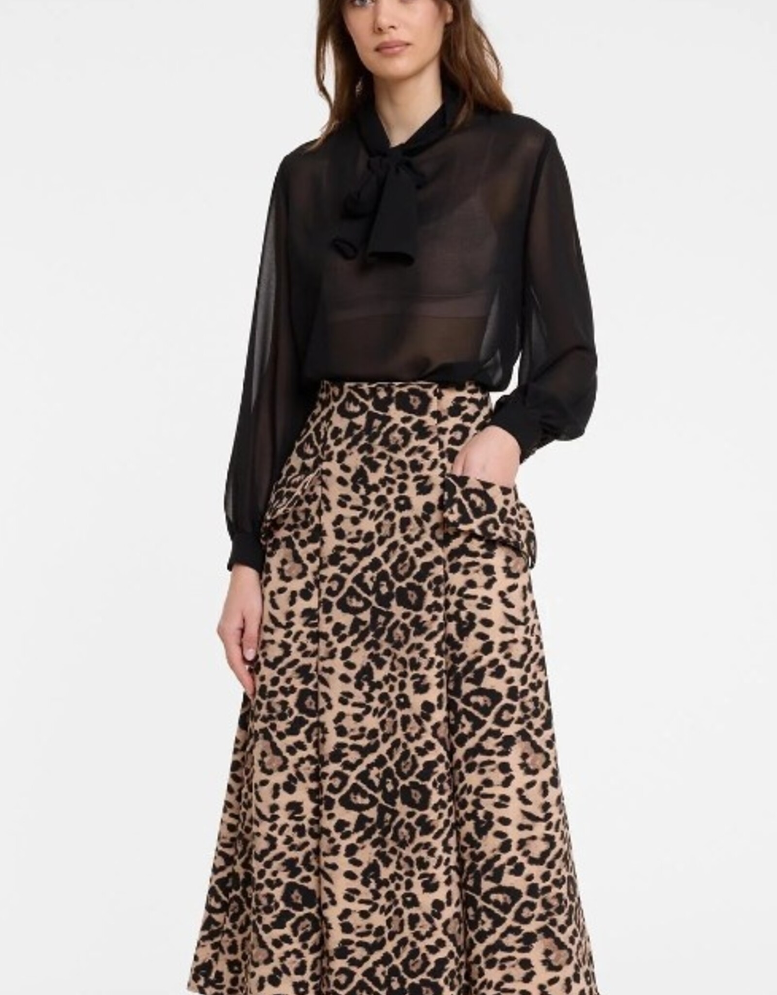 Ana Alcazar Rok Lang Opgest Zakken Panterprint Orginal Bruin