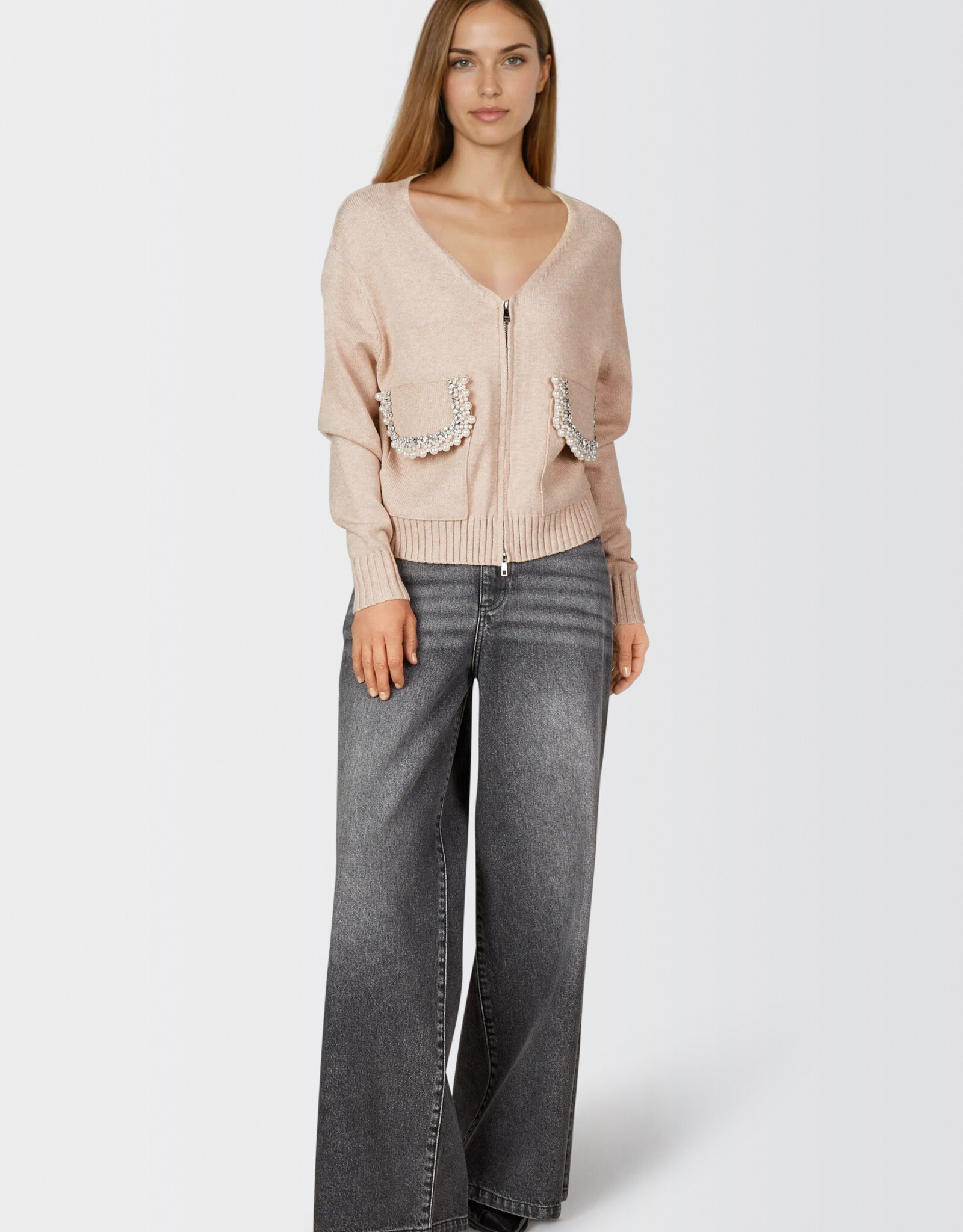 Marc Aurel Vest Rits Zakken Met Parels Biscuit Varied Melange