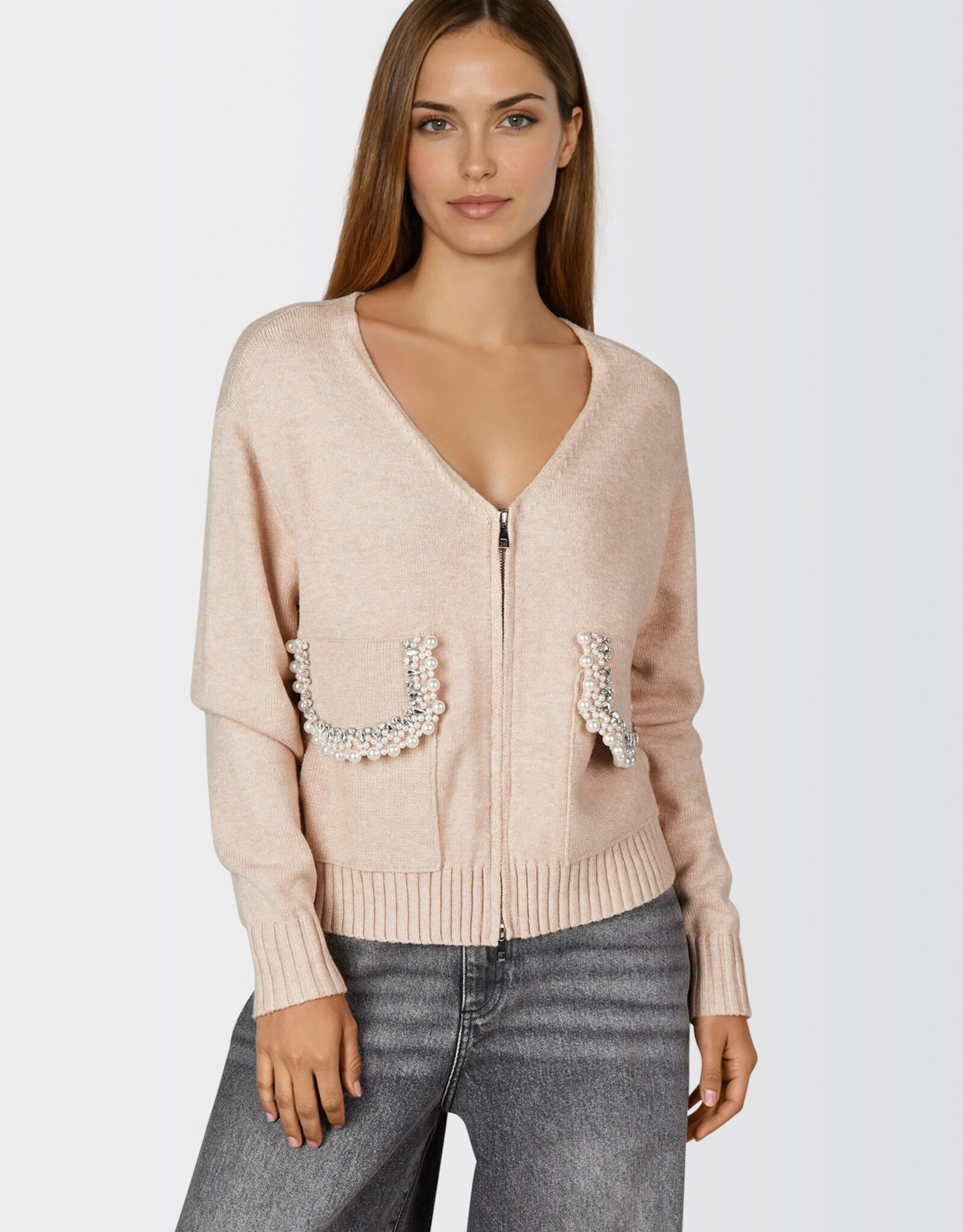 Marc Aurel Vest Rits Zakken Met Parels Biscuit Varied Melange