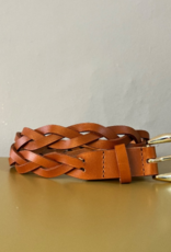 Angelo de Lombardi Ceintuur Cognac Vlecht Gouden Gesp