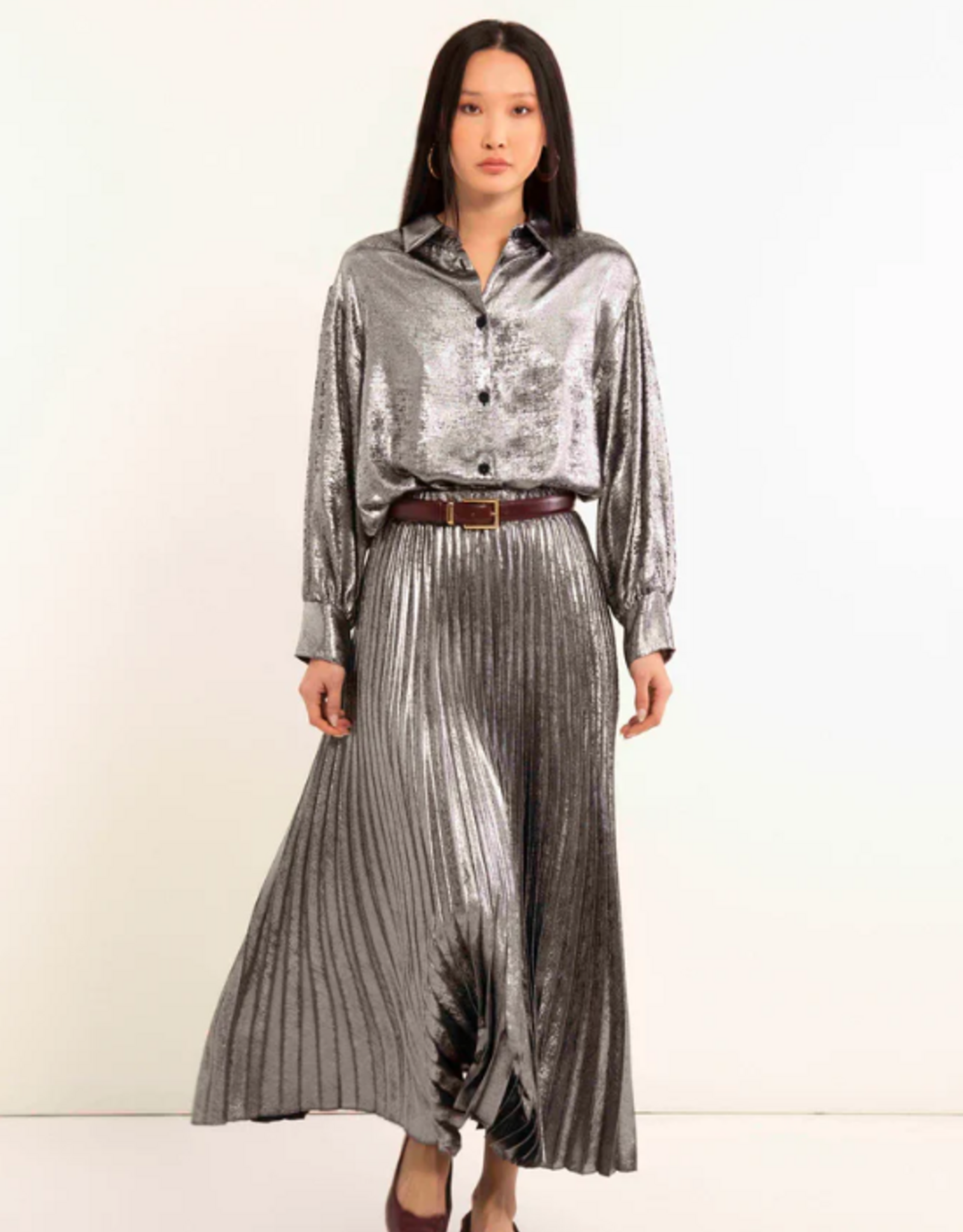 Maria Bellentani Rok Soleil Plisse Silver Argento