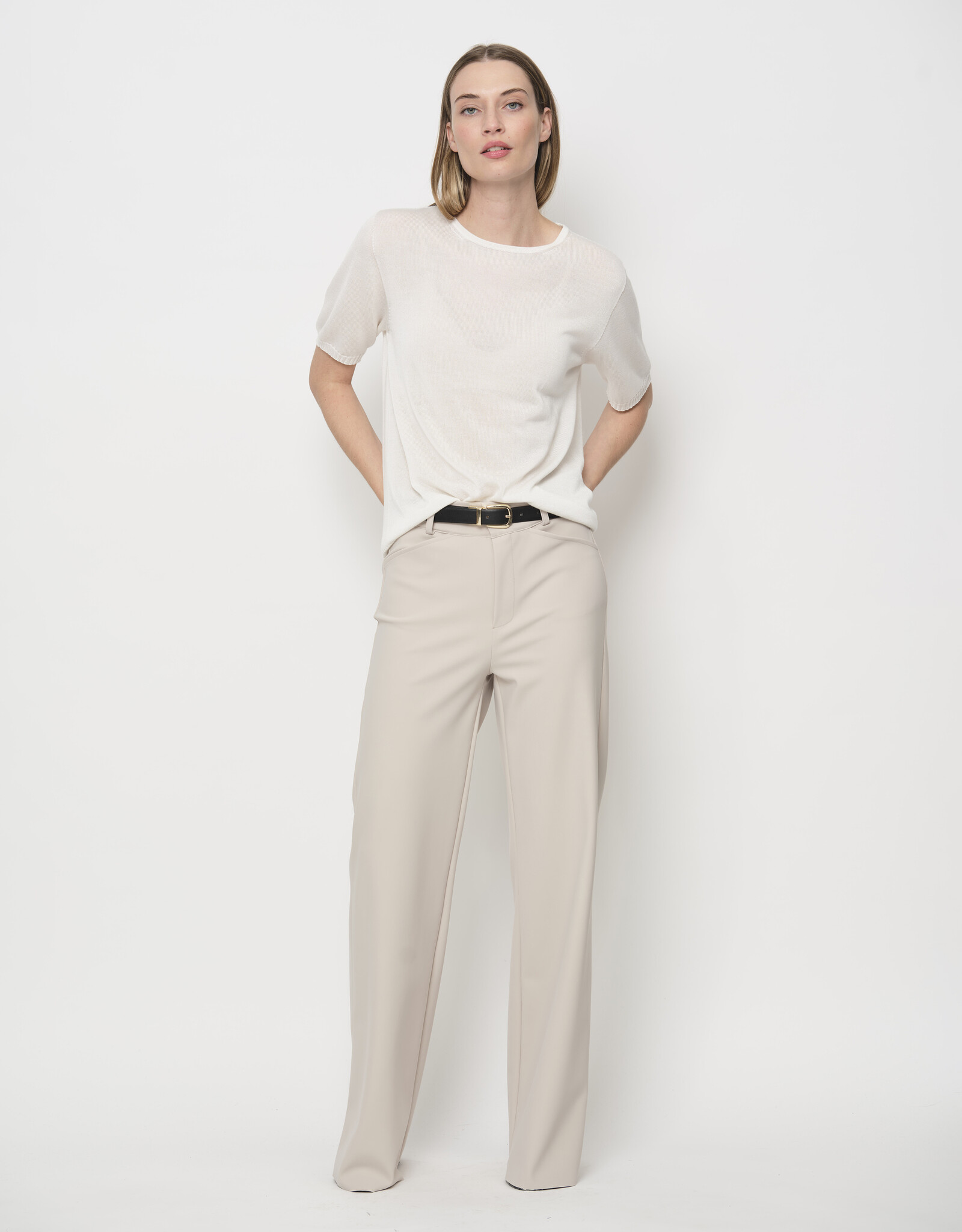 LaSalle Pantalon Wide Leg Travel Jersey Naturel