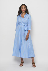 LaSalle Belted Flared Dress Blue White