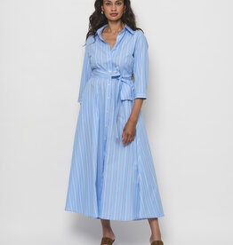 LaSalle Belted Flared Dress Blue White