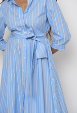 LaSalle Belted Flared Dress Blue White