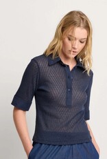 Kocca Nerina Polo/Blouse Donker Blauw  Fijn Gebreid