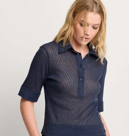 Kocca Nerina Polo/Blouse Donker Blauw  Fijn Gebreid