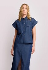 Kocca Heinz Blouse Jeans Blauw Aangeknipte Korte Mouw