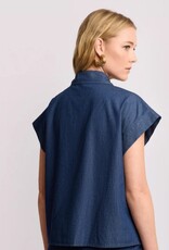 Kocca Heinz Blouse Jeans Blauw Aangeknipte Korte Mouw