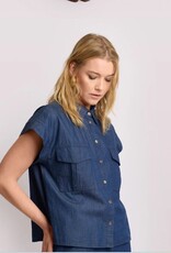 Kocca Heinz Blouse Jeans Blauw Aangeknipte Korte Mouw