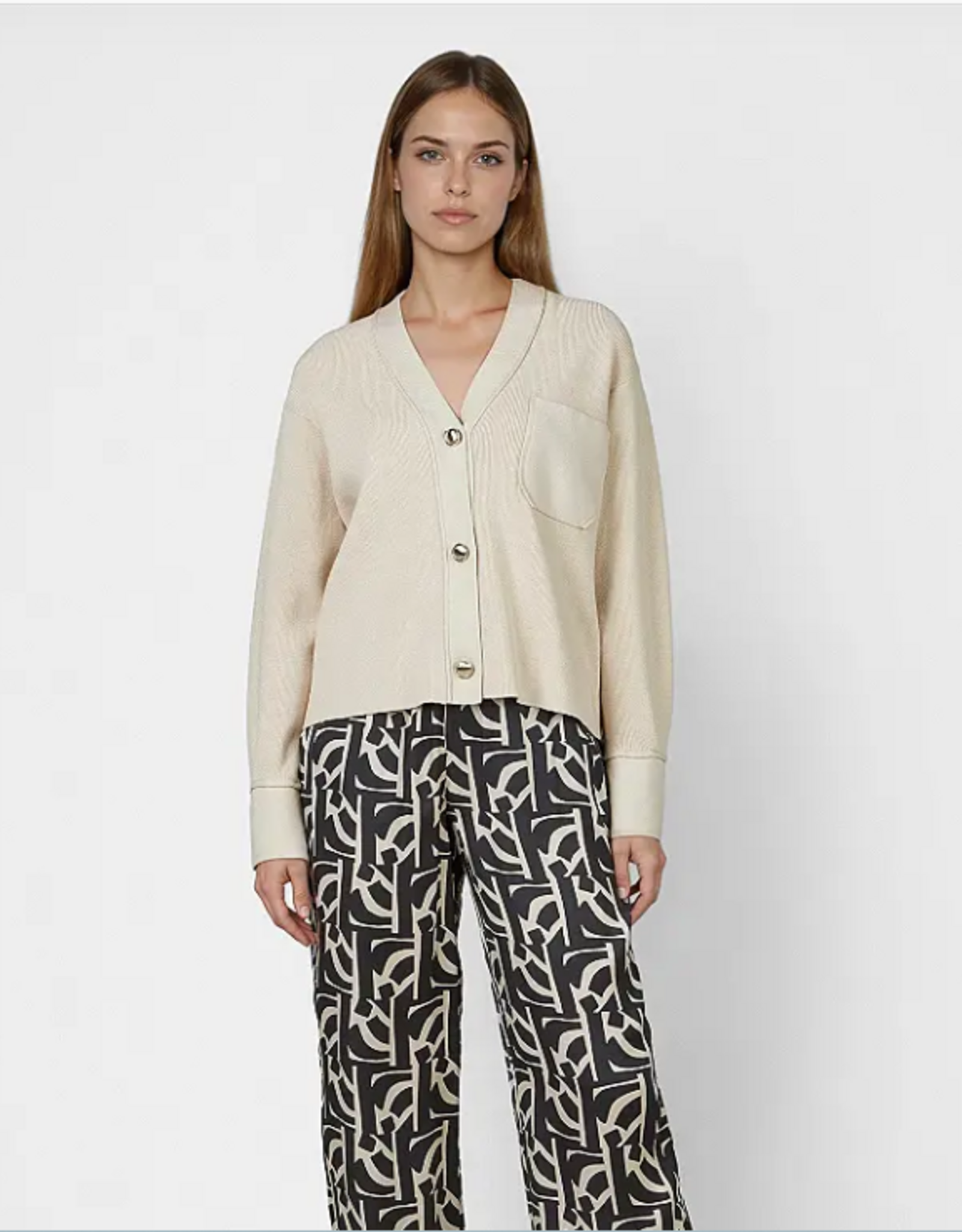 Marc Aurel Vest V-Hals Met Manchetten Light Taupe
