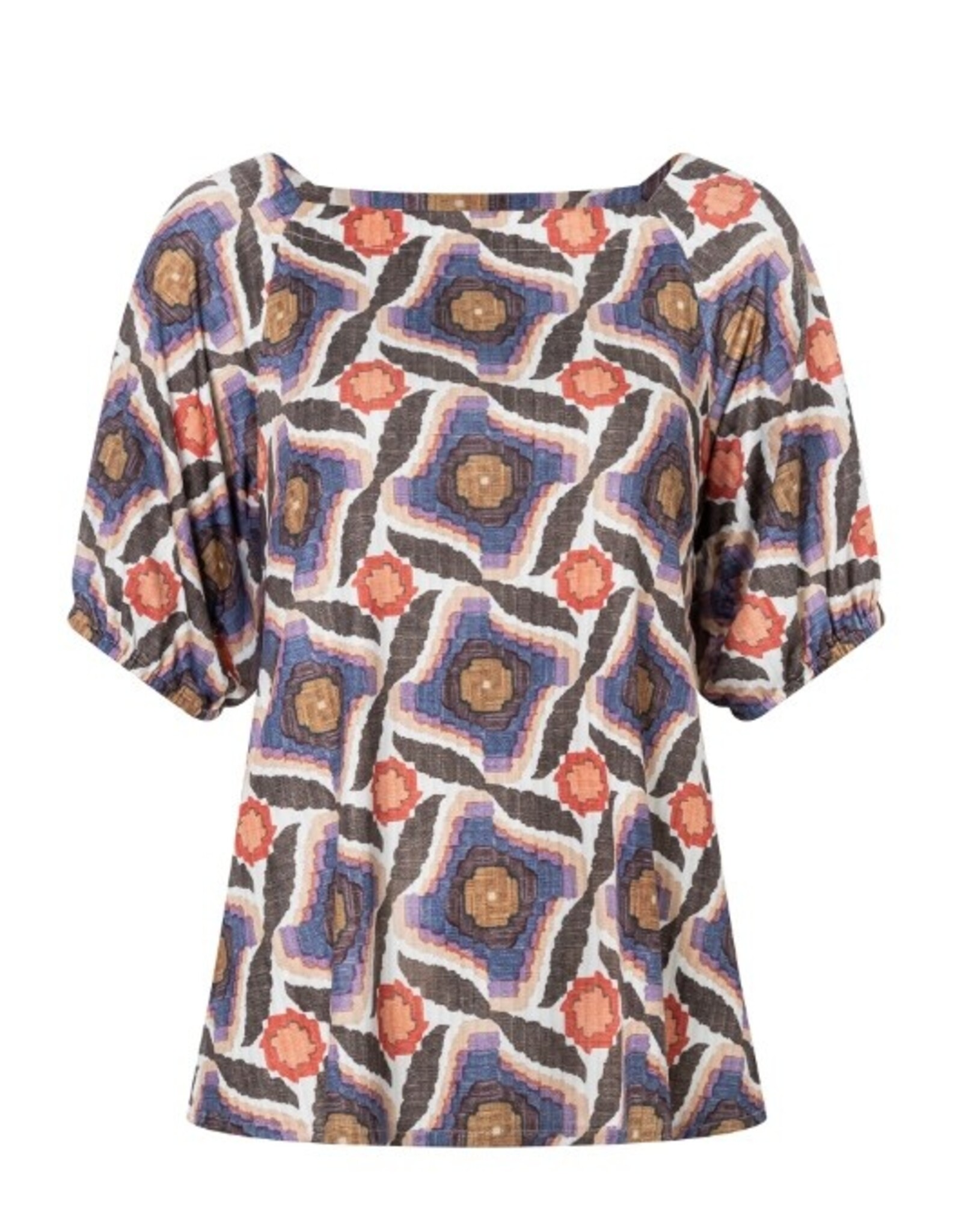 Ana Alcazar T-Shirt Etnische print KM Vierkante Hals